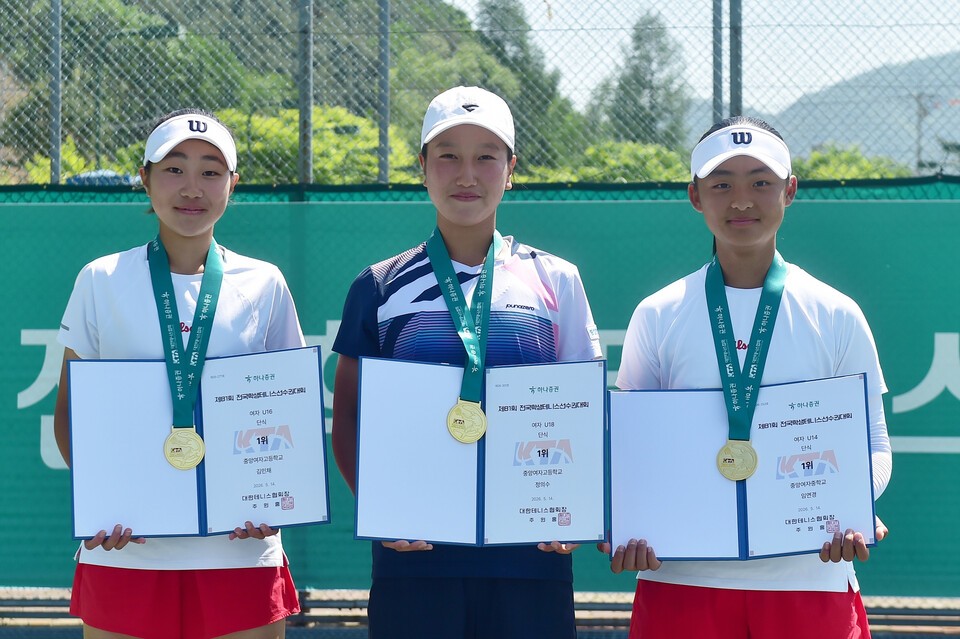 '테니스 명문' 중앙여중고 3종목 싹쓸이...정의수·김민채·임연경 우승 - 뉴스 썸네일 이미지